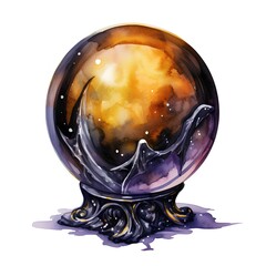 Magic crystal ball. Hand drawn watercolor illustration isolated on white background