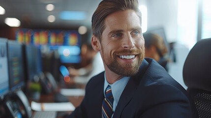 Fototapeta premium Businessman Working at Computer Desk
