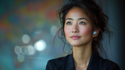 Fototapeta premium Woman Wearing Black Jacket and Earrings