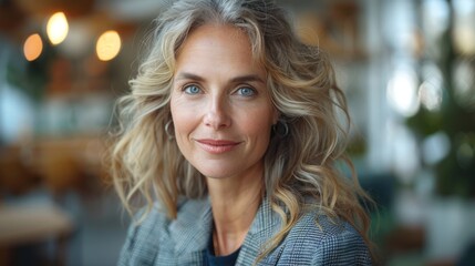 Obraz premium Woman With Blonde Hair and Blue Eyes