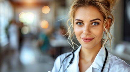 Fototapeta premium Woman With Stethoscope in Hospital