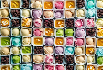 'isolated fruity caramel view assorted twelve ice Overhead rows colorful mint chocolate berries fferent banana cream pistachio white flavors tubs Ice Cream Top View Icecream Isolated Above Shop' - Powered by Adobe