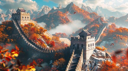 Autumn splendor at the Great Wall of Badaling, a serene and majestic historical landscape