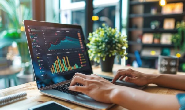 A businessman is using a laptop planning advertising marketing strategies. Digital marketing commerce online sale concept