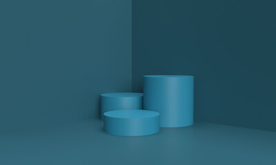 Podium stage stand blue color background wallpaper gradient pedestal display scene platform product presentation template minimal geometric studio exhibition realistic cylinder luxury award concept