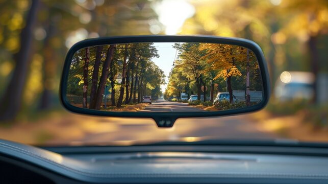 look in the rear view mirror of a car