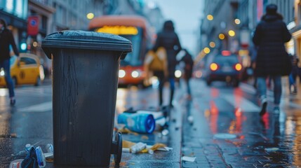 Naklejka premium The plastic trash on the side of the road is full of garbage and garbage.