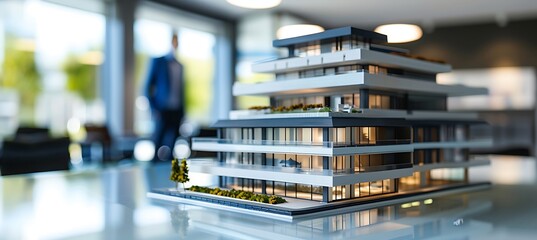 Modern Urban Living: Spectacular Apartment Building Model in Vibrant Real Estate Market - Ideal Ultrawide Banner for Investment & Development Concepts