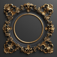 antique sophisticated classic circular golden frame on black background, art nouveau style