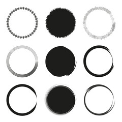 Abstract brush circles. Decorative round borders. Vector stroke set. Vector illustration. EPS 10.