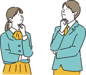 上を向いて考えている男女の学生イラスト