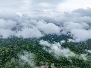 Aerial photography of clouds and fog in the mountains