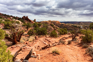 An hiking trail in the Canyonland national park Upheaval Dome crater
