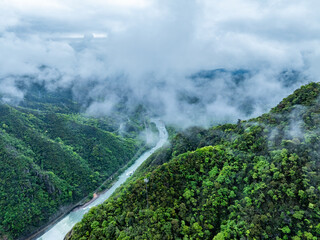 Aerial photography of clouds and fog in the mountains