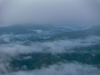 Aerial photography of clouds and fog in the mountains