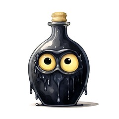 Cartoon illustration of a witch potion bottle with eyes. Halloween illustration. - obrazy, fototapety, plakaty