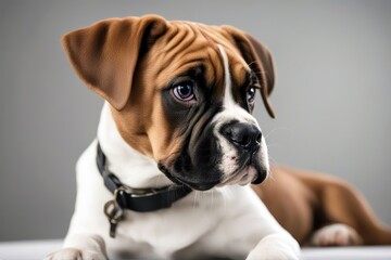 'background white puppy boxer front young bull wrinkle guardian bulldog ugly ugliness cream animal dog canino portrait studio domestic animals pet isolated cut-out doggy mammal cute breed purebred' - obrazy, fototapety, plakaty