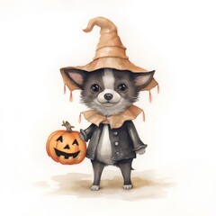 Cute Chihuahua dog in witch costume. Halloween illustration.