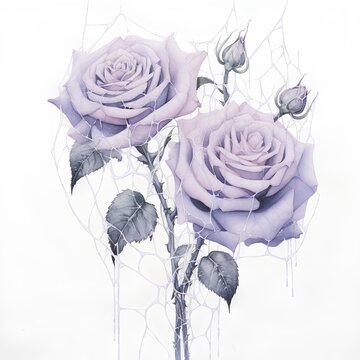 Bouquet of purple roses isolated on white background. Watercolor illustration.