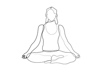 Continuous one line drawing of woman body yoga vector illustration. Premium vector