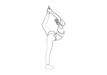 Continuous one line drawing of woman body yoga vector illustration. Premium vector