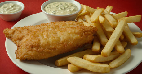 delicious fish and chips with tartar sauce