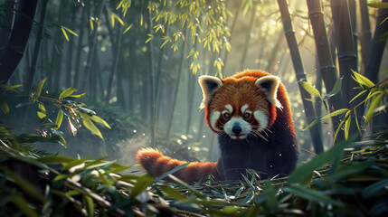 A red panda in bamboo forest wildlife