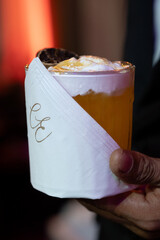 Naklejka na ściany i meble cream in a cup, sparkling drink, drink, personalized napkin 