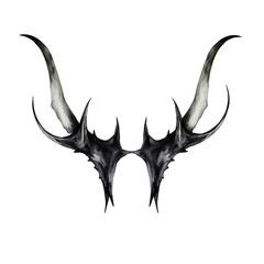 Black dragon horns isolated on white background. Hand drawn vector illustration.