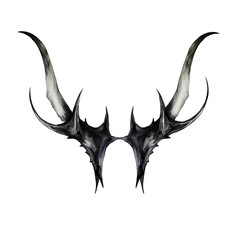 Fototapeta premium Black dragon horns isolated on white background. Hand drawn vector illustration.