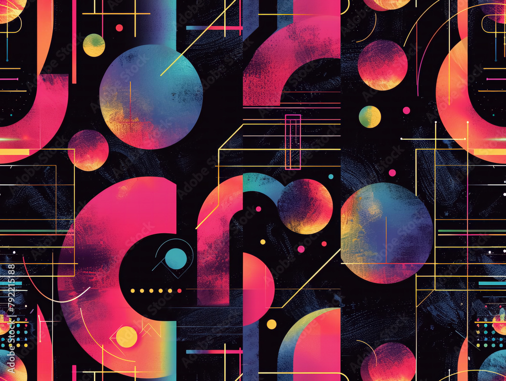 Poster abstract digital illustration with glowing circuit board patterns and numbers representing data flow