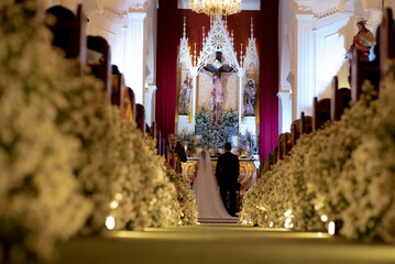 wedding ceremony, bride and groom at the church altar, Bom Jesus Church, brazil, night wedding
, wedding