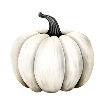 Watercolor illustration of a white pumpkin isolated on a white background.