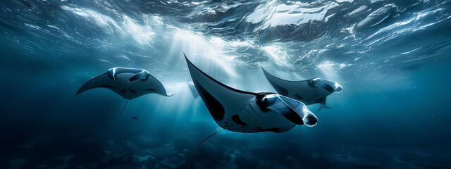 Stingray swimming under the sea in ocean - obrazy, fototapety, plakaty