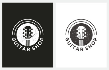 Acoustic Guitar Music Rustic logo design vector