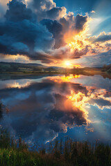 Cumolonimbus clouds at sunset sky