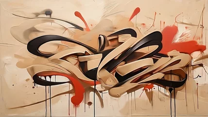 Foto op Canvas A beige background with grungy graffiti, in the style of dark brown and light red, loose, gestural marks, abstraction-création, layered gestures  © Facundo