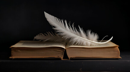 Old book with feather on white background. Genrative.ai 
