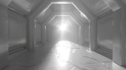 Endless 3D tunnel of interlocking octagons with a futuristic light source