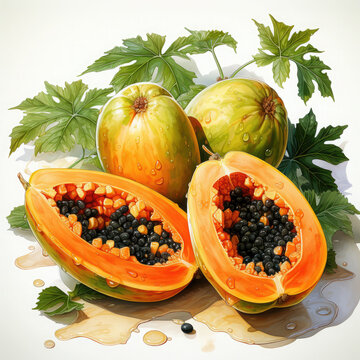 recommend clip art: Watercolor papaya, clipart Illustration, Generative Ai