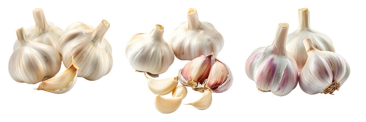 garlic isolated on a transparent PNG background, white background , Generative Ai