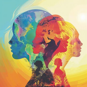 Multi Colored Design Depicting Women Shadows Working Toward Empowerment For Climate Change Initiatives And Projects Across The Global 