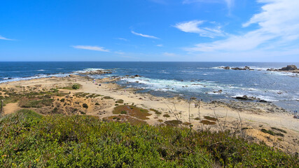 Beach of the pacific ocean in Algarrobo in the region of Valparaiso, Chile 