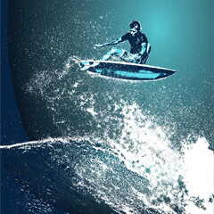 surf, ilustracion, olas, silueta, pegatina, surfista, vector	