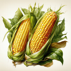 Watercolor Corn, clipart Illustration, Generative Ai