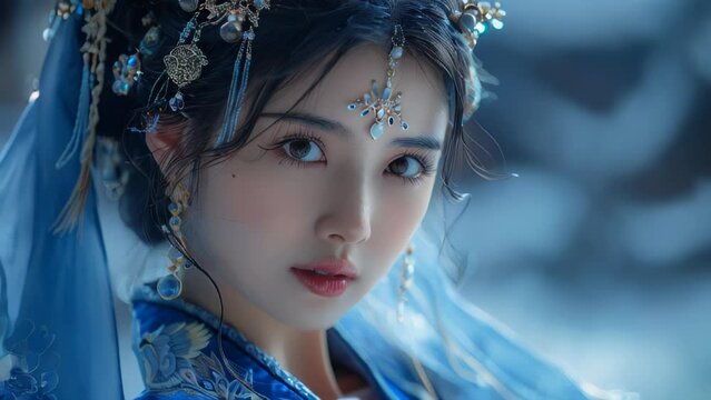 Banner Video Template for Social Media or Educational Purposes of Chinese Beautiful Woman in Hanfu Costume Background