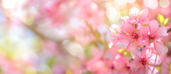 Fototapeta na wymiar 架空のピンクの花の美しいボケのあるフレーム画像