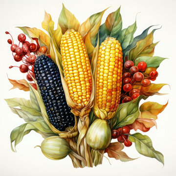 recommend clip art: Watercolor Corn, clipart Illustration, Generative Ai