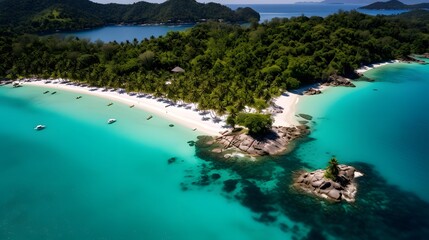 Aerial view of a tropical beach in the Philippines. Panorama.