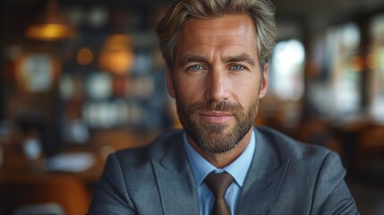 Fototapeta premium Portrait of a business man sitting in an office. Business man listening to a discussion during a meeting. Work gonna better. Successful business man choose a plan..Success concept. Man concept